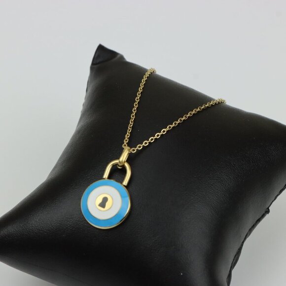 Yellow Gold Evil Eye Lock Necklace, XPNL0295 - Picture 4 of 13